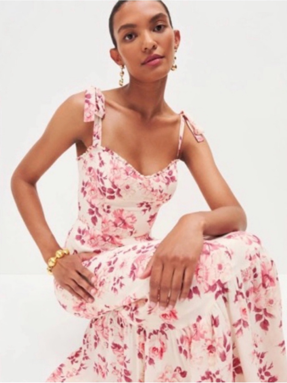 Reformation Pink Floral Tie-Shoulder Maxi Dress